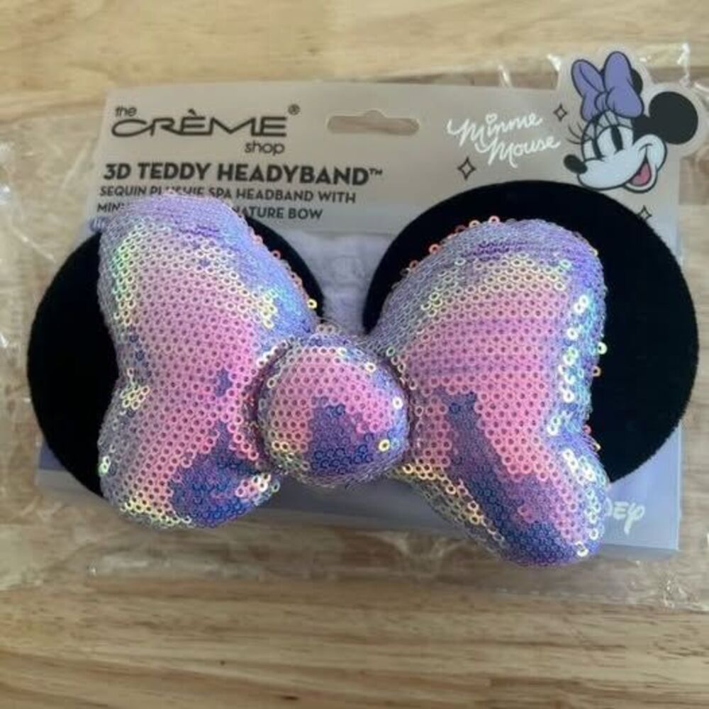 The Crème Shop Minnie Mouse 3D Teddy Headband With Sequin Plush Ear & Bow